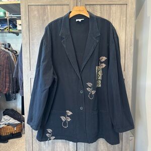 Cotton USA By George Hagopian Jacket Women 1X Lagenlook‎ Vintage Art one button